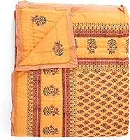 Vista 12 de Saffron Marigold Manta acolchada azul reversible, tamaño Queen, hecha a mano con bloque a mano, estampado encantado, colcha de gasa de algodón azul