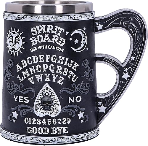 Nemesis Now Black and White Spirit Board - Taza de resina con inserto de acero inoxidable, 5.7 in