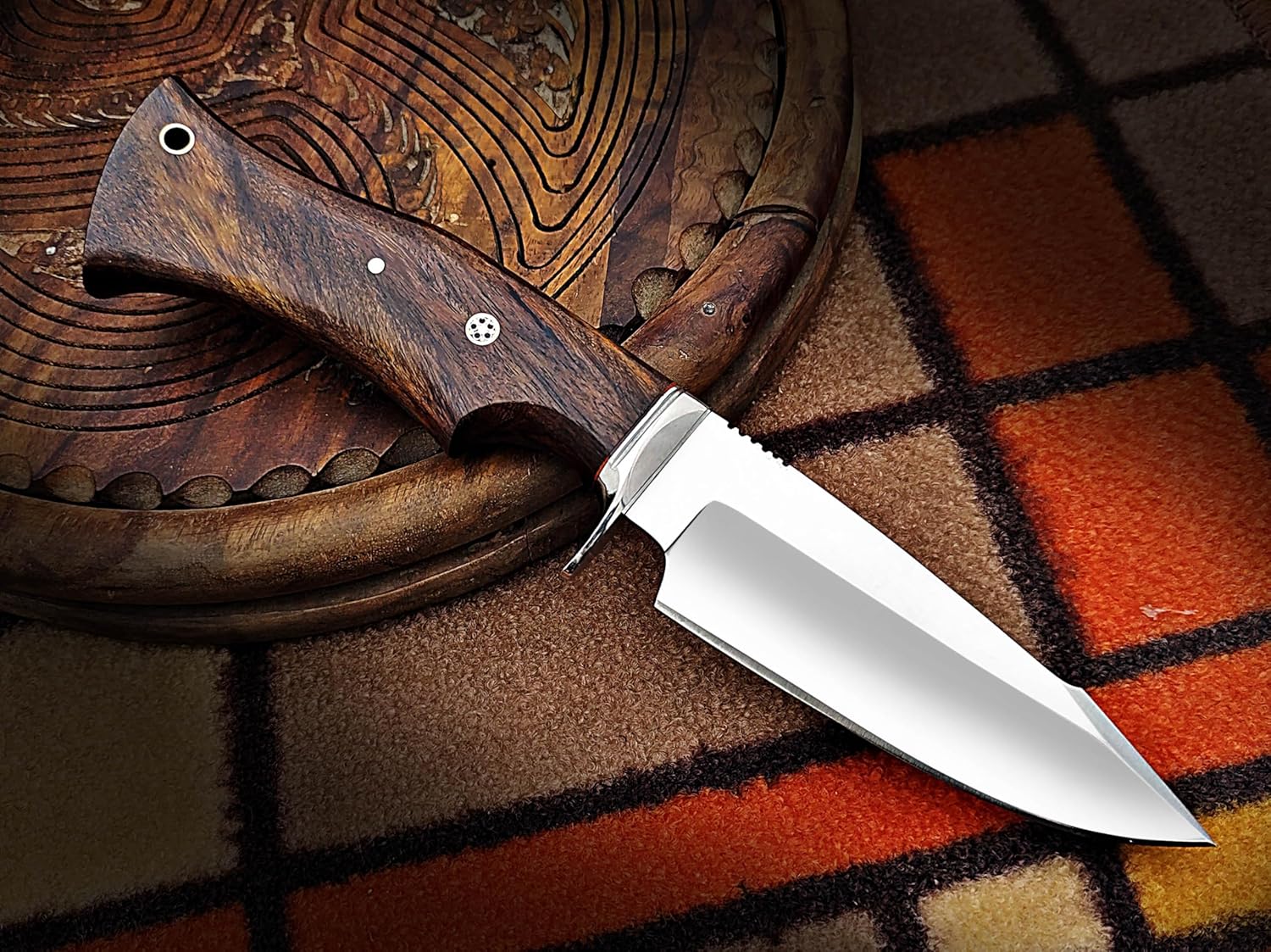 Warivo 10″ Handmade D2 Steel Hunting Knife with Leather Sheath - Ideal EDC Knife for Skinning, Camping, Bushcrafting and Outdoor Activities - Image 5