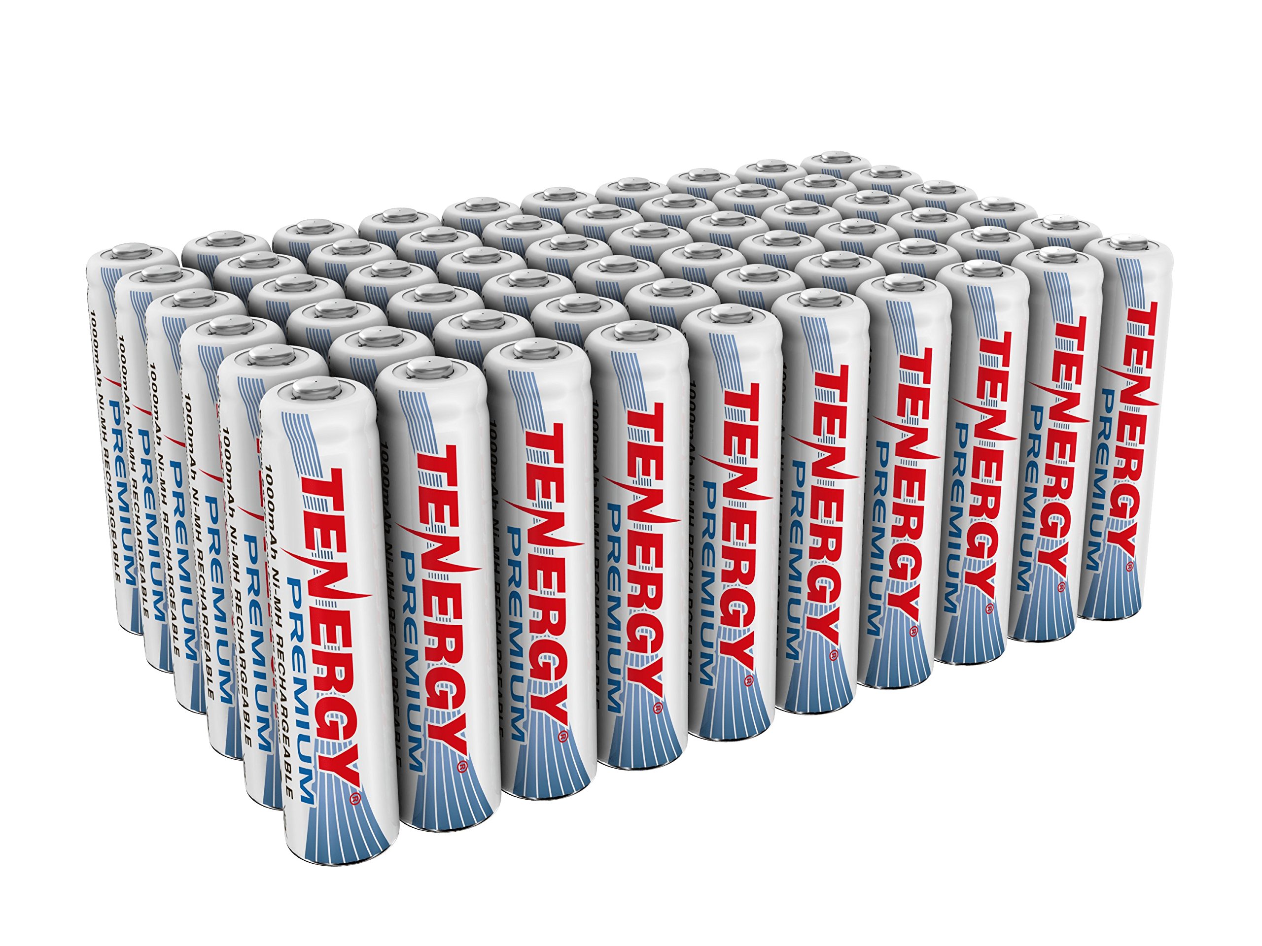 Tenergy Premium Rechargeable AAA Batteries, High Capacity 1000mAh NiMH AAA Batteries, AAA Cell Battery, 60 Pack