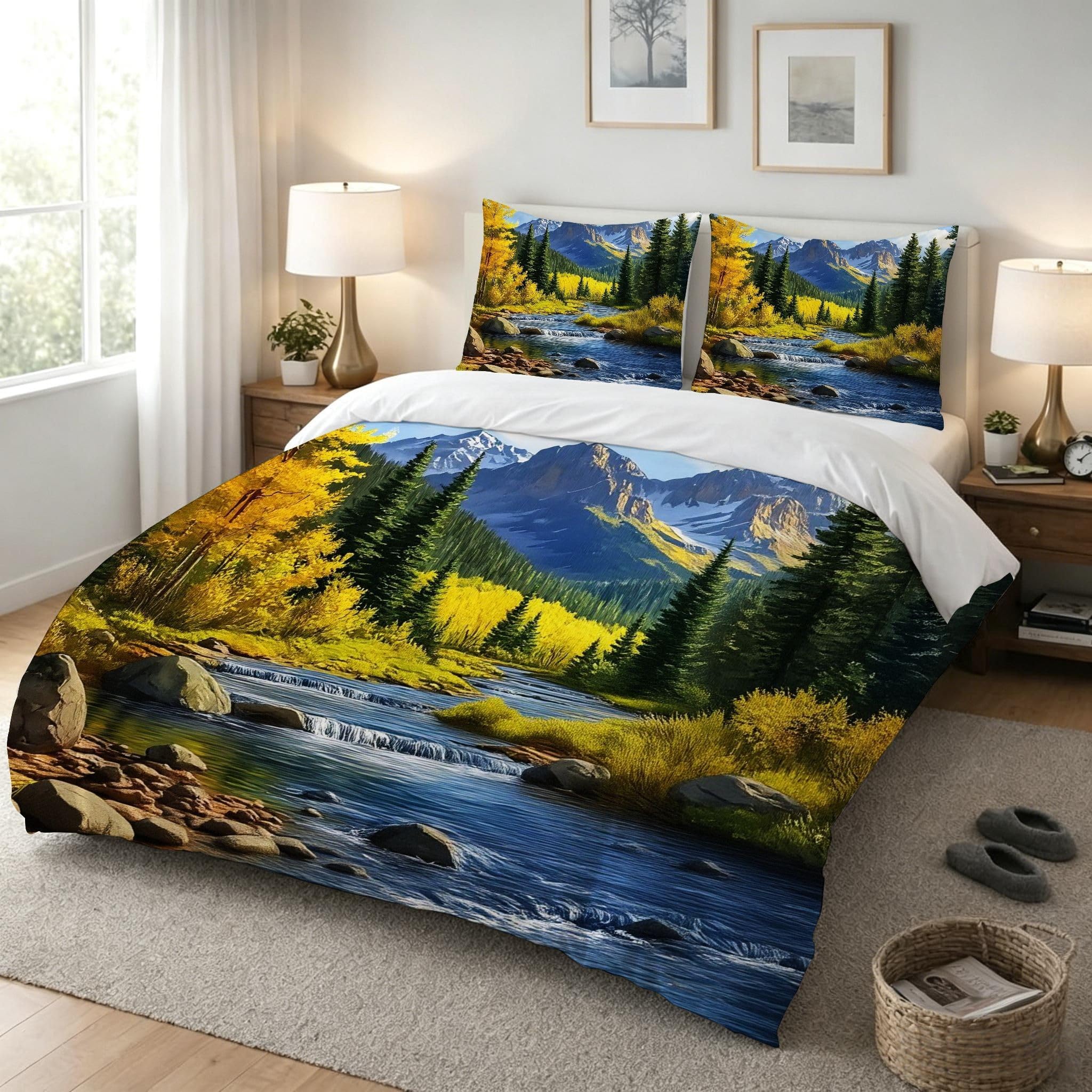 Copripiumino Matrimoniale Abete Giallo 260x240, ZQ9144 | Traspiranti Durevoli Microfibra, per Tutta la Famiglia, Matrimoniale, per Tutte le Stagioni, con 2 Federe 50x80 cm