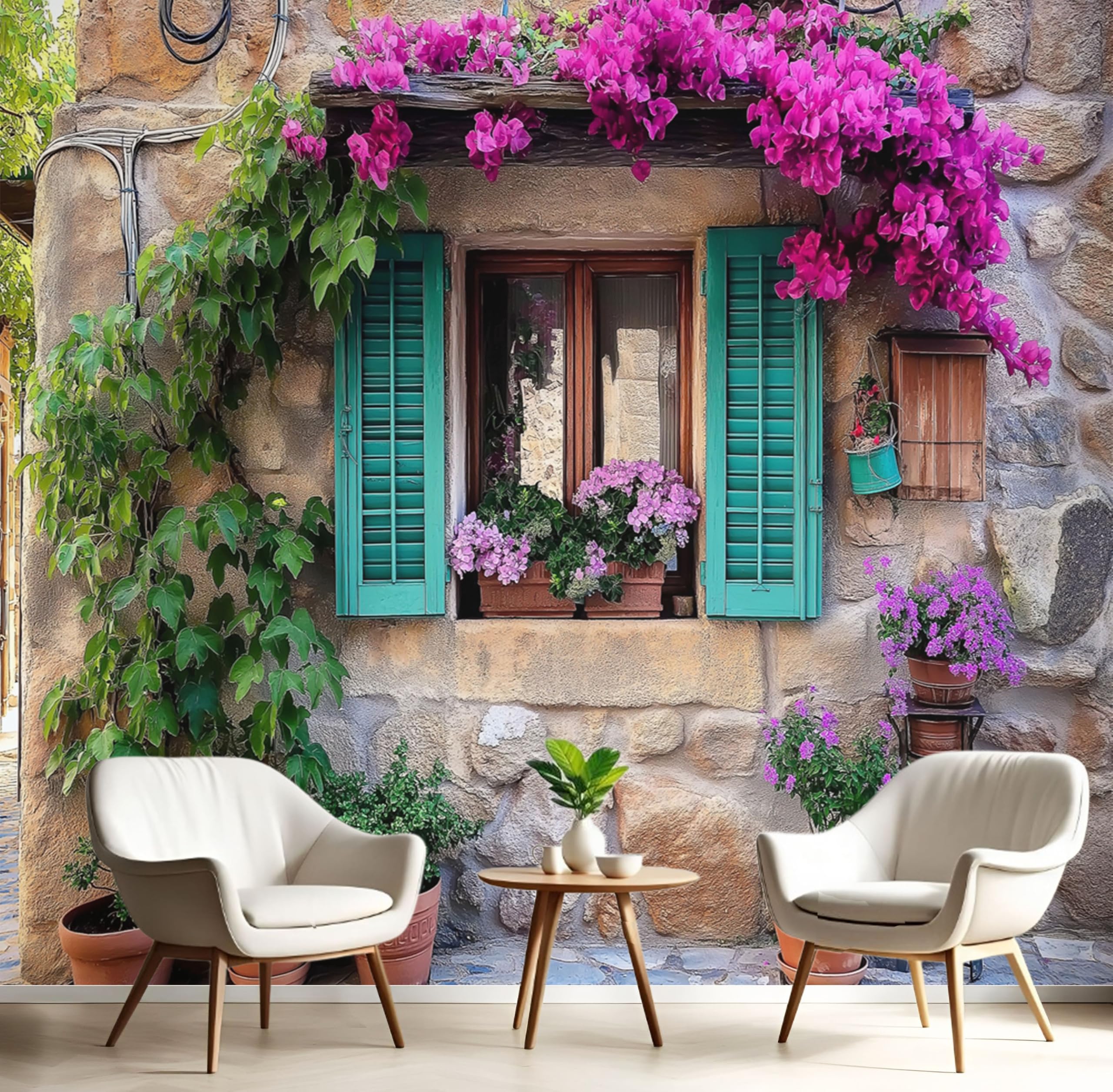 Papier peint 3D aménagement jardin pour agrandir un salon ou une chambre sombre