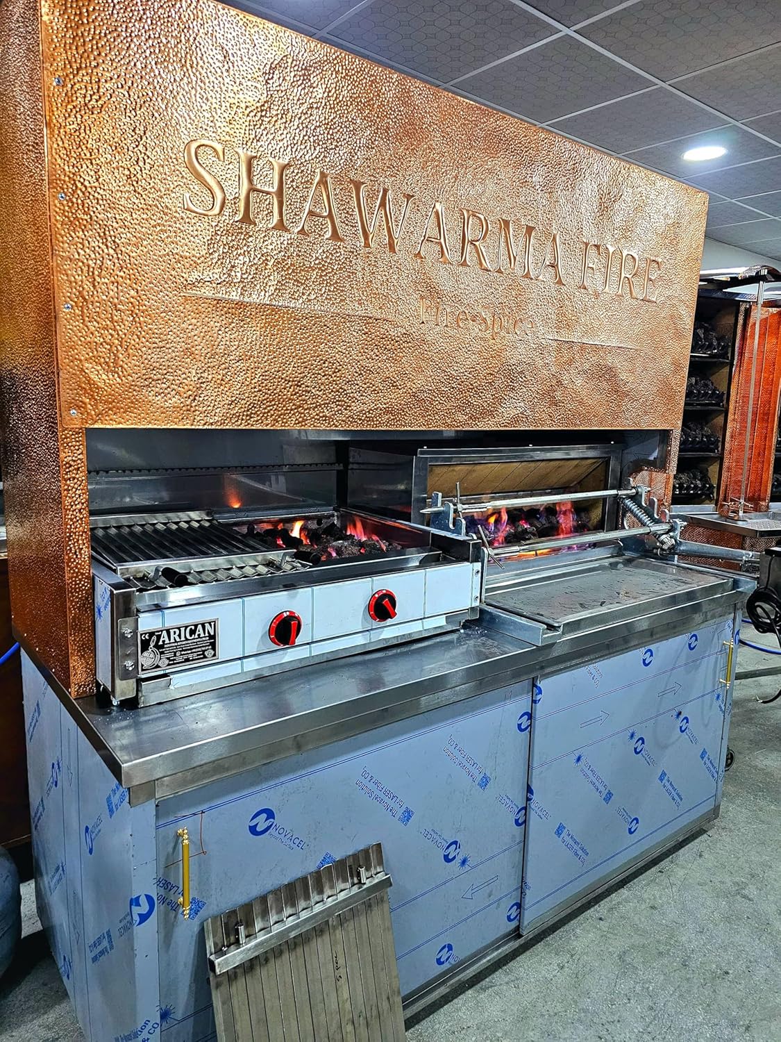 Horizontal Shawarma Kebab Grill Gas and Lava Stone