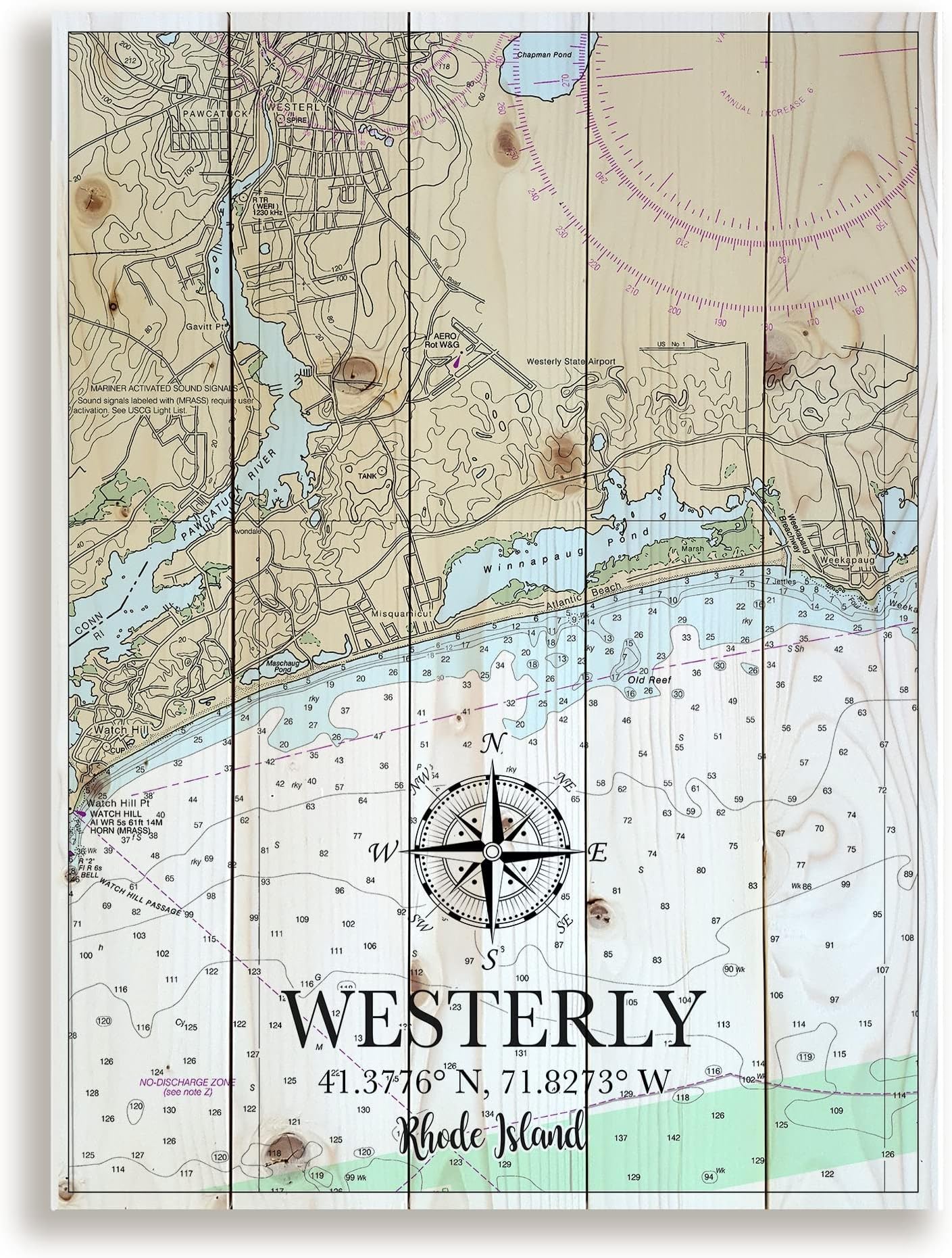 Westerly, RI Wall Art | 18" X 24" | Artwork and Map Printed on Wood Slats for Unique Pallet Style Map Home Décor | Ready to Hang & Fully Assembled | Wall Art & Home Décor