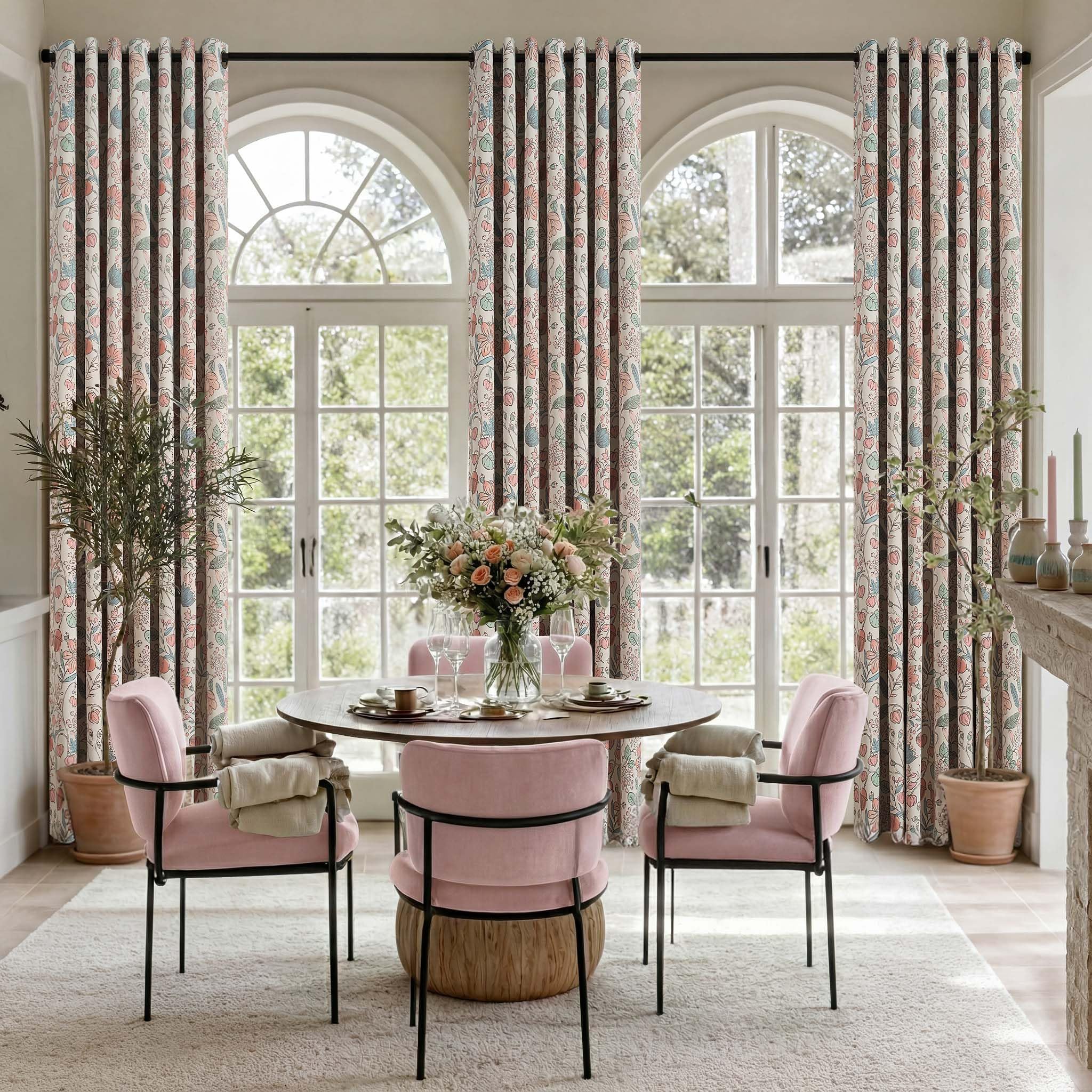 Vangao Tenda oscurante per camera da letto, soggiorno, finestra, floreale, rosa, verde, moderna, 132 x 260 cm, set di 2 tende in stile bohémien, opache, vintage, con occhielli