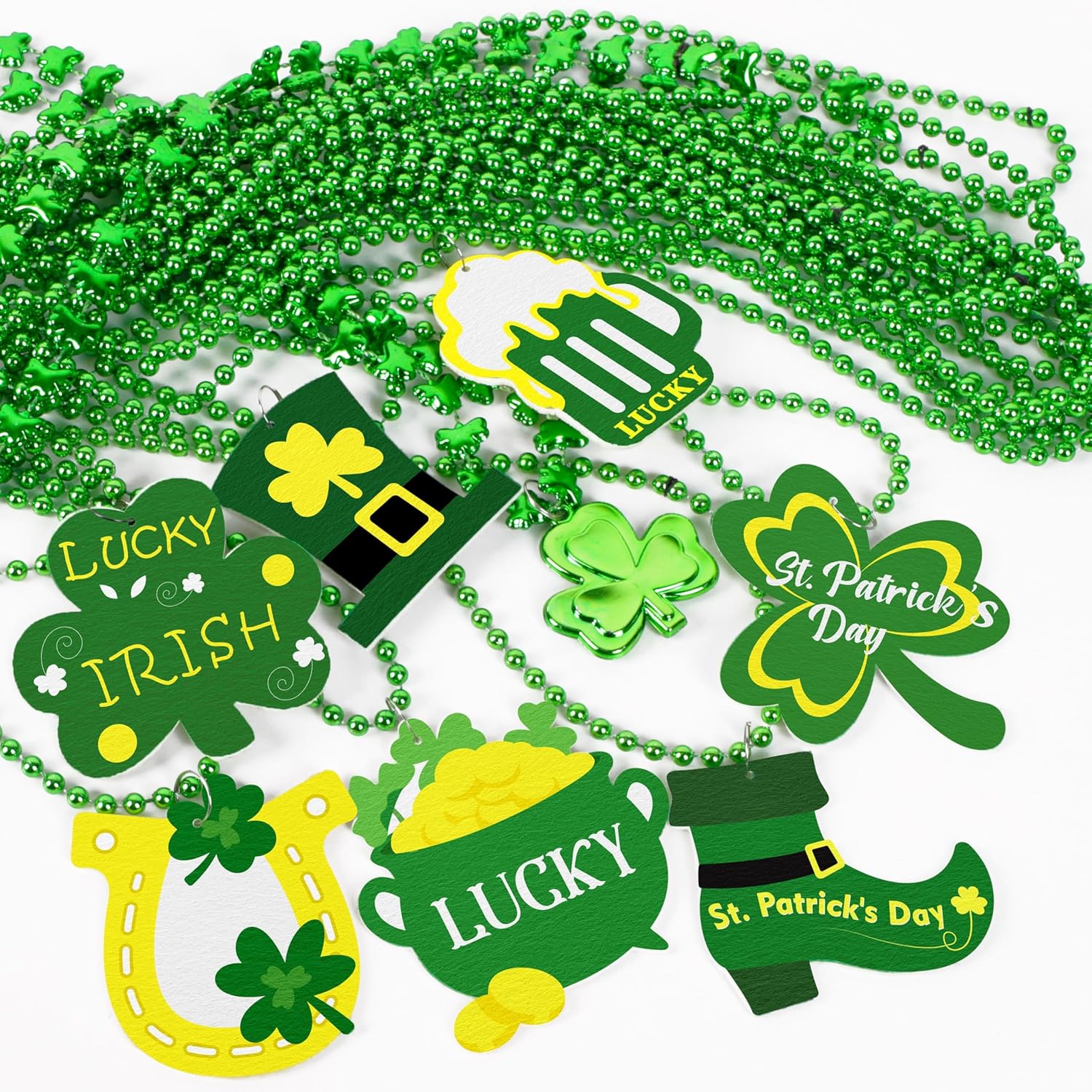 Moon Boat 100PCS St. Patrick's Day Clover Necklaces Green Beads Shamrock Party Supplies Irish Decorations Accessories