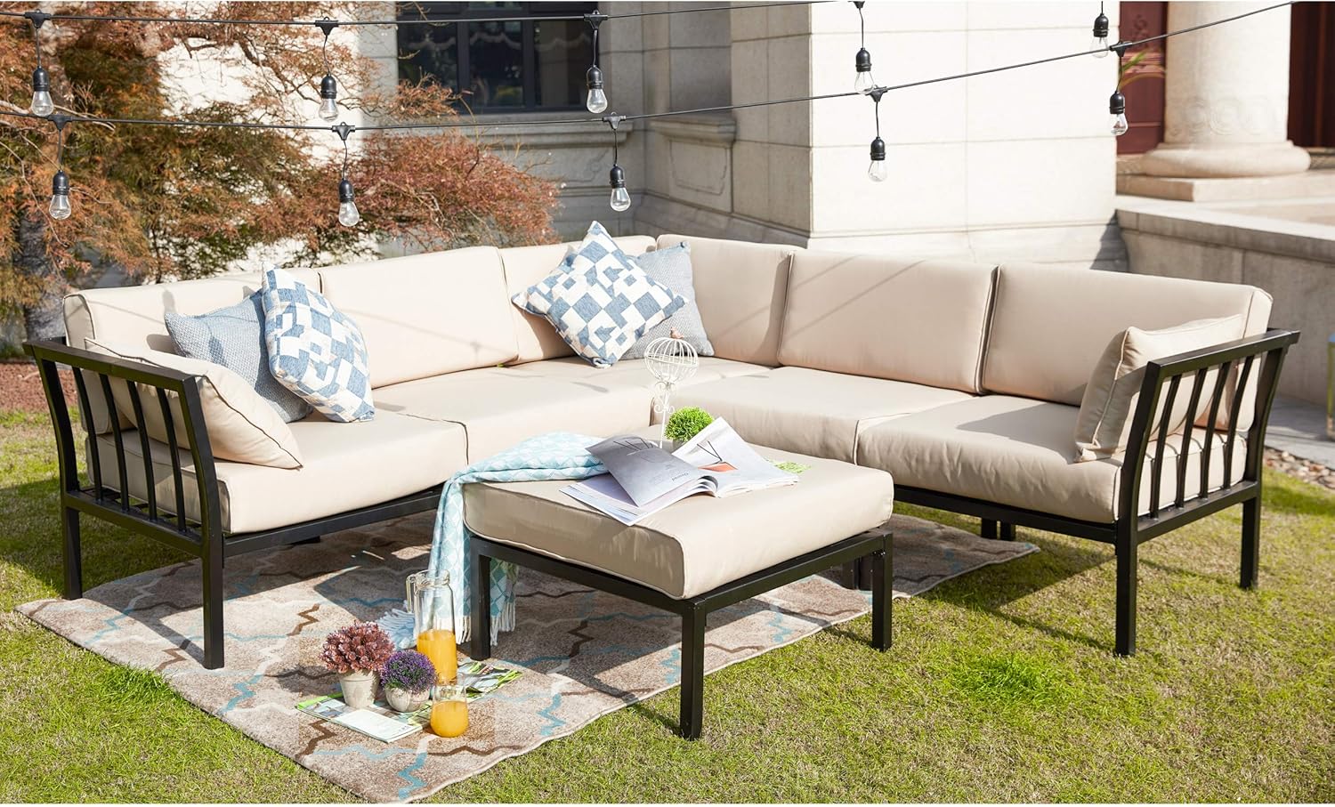 LOKATSE Home 2 Piece Corner & Armless Sofa Outdoor Furniture Sectional Couch Set Patio Loveseat