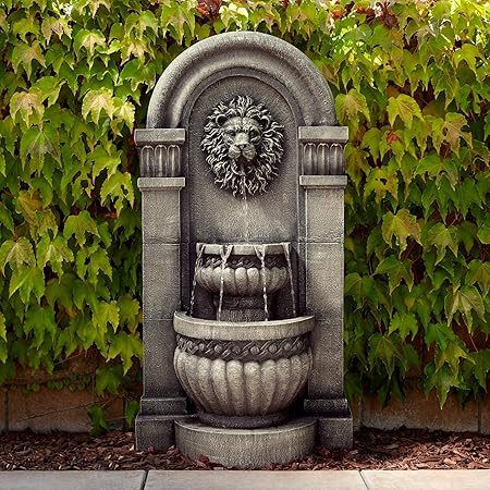 Lion Face Roman Outdoor Floor Wall Tiered Water Fountain 50" High with LED Light for Garden Patio Backyard Deck Lawn Porch House Relaxation Exterior Balcony Entryway Hallway - John Timberland