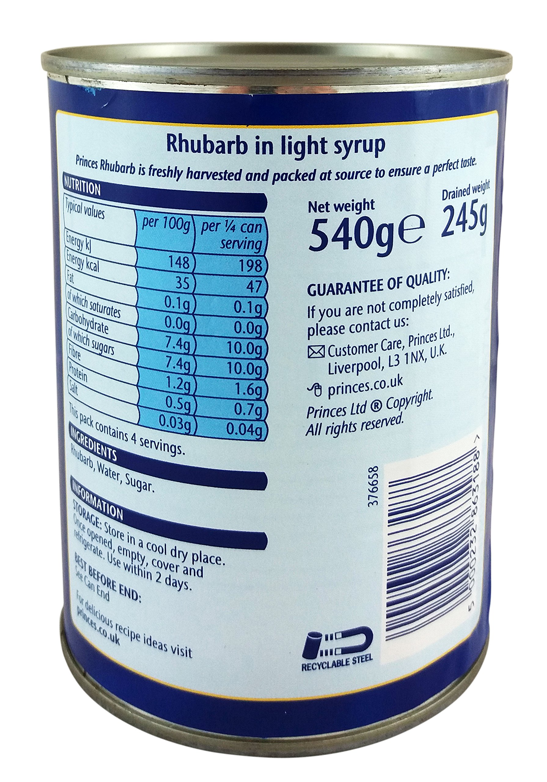 Princes Rhabarber in Licht Sirup (540g) - Packung mit 6
