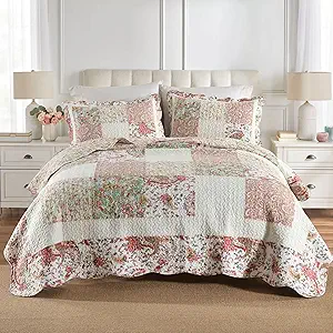 Secgo King Comforter Set for Bed - 100% Cotton Quilts King Size, Black Bedspreads (98 * 104Inch) with 2 Pillow Shams, Patchwork Reversible Lightweight Bedding