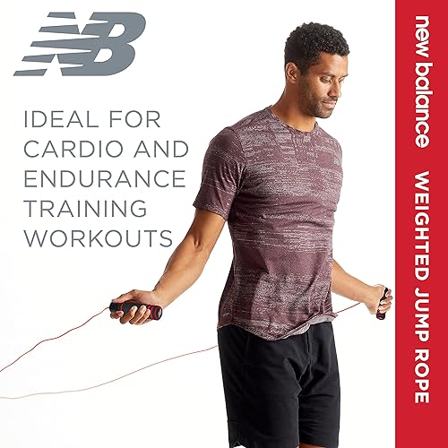 Miniatura 4 de New Balance Cuerda de saltar con peso para hombres, juego de asas de espuma pesada de 1 libra, longitud ajustable, cuerdas de saltar para