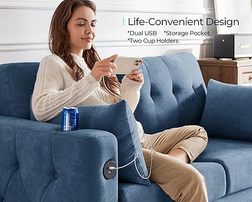 Miniatura 6 de LINSY HOME Sofá cama extraíble – Sofá cama de tamaño matrimonial, sofá cama convertible con carga USB, sofá cama extraíble, sofá biplaza de espuma