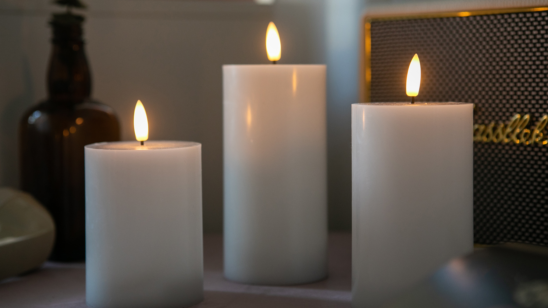 Image of Flickering Flameless Candles, Real Wax Battery Operated Candles with Remote, Flat Top Led Flameless Pillar Candles for Home, Wedding, Party Decor, Set of 3, Φ 3 inch H 4 inch 5 inch 6 inch, Ivory