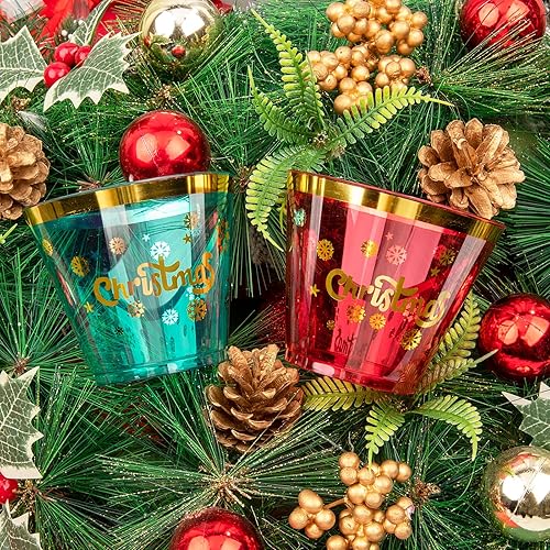 Miniatura 3 de WELLIFE 60 vasos de fiesta de Navidad de 9 onzas, vasos de Navidad desechables, vasos de plástico de Navidad con diseño de alfabeto dorado de 60