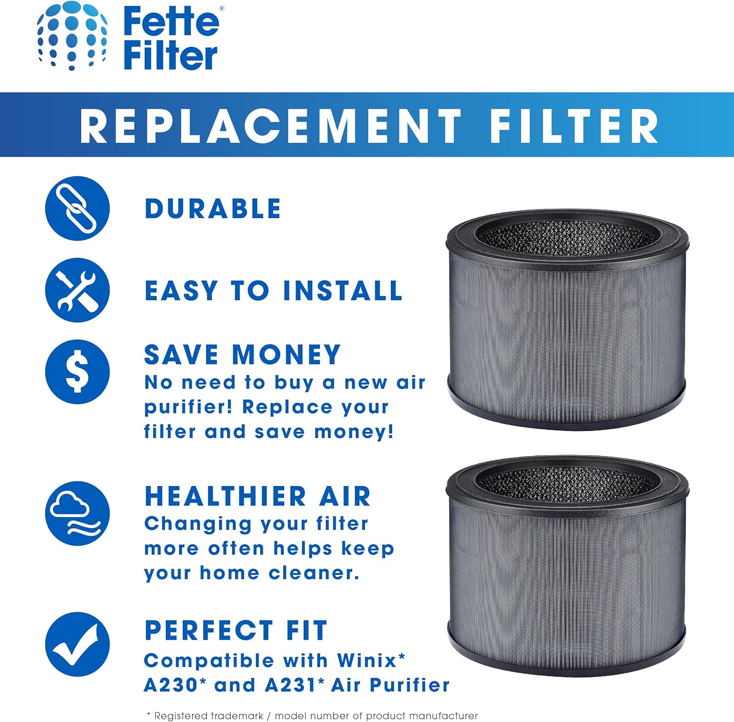 Fette Filter - 2 Premium True Hepa H13 Replacement Filter Size O Compatible with Winix Air Purifier Model A230 A231 Compare to Part # 1712-0110-00, 1712011000 - Image 5