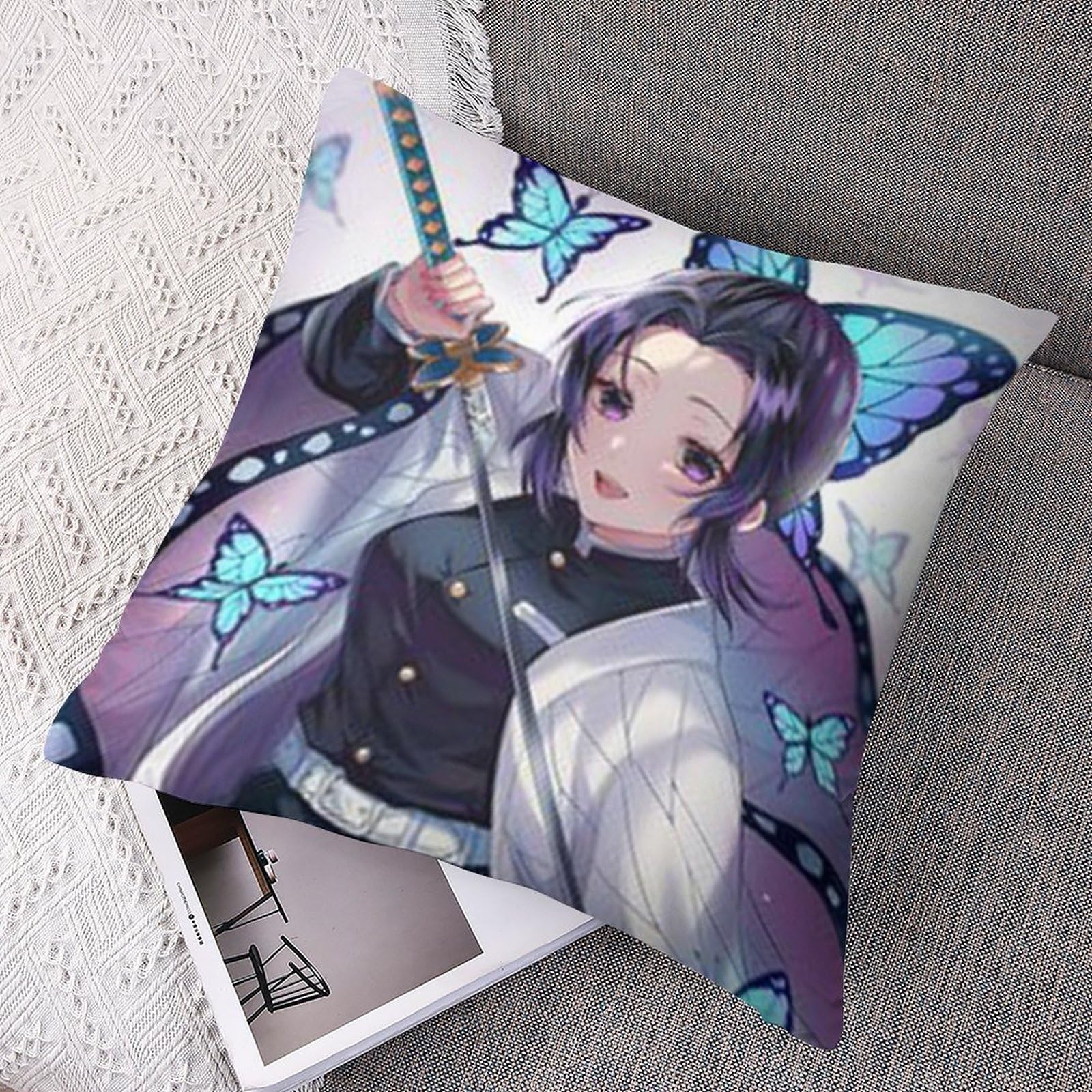 しのぶ クッション・抱きまくら Amazon｜胡蝶しのぶ 蟲柱 枕カバー クッションカバー 抱き枕