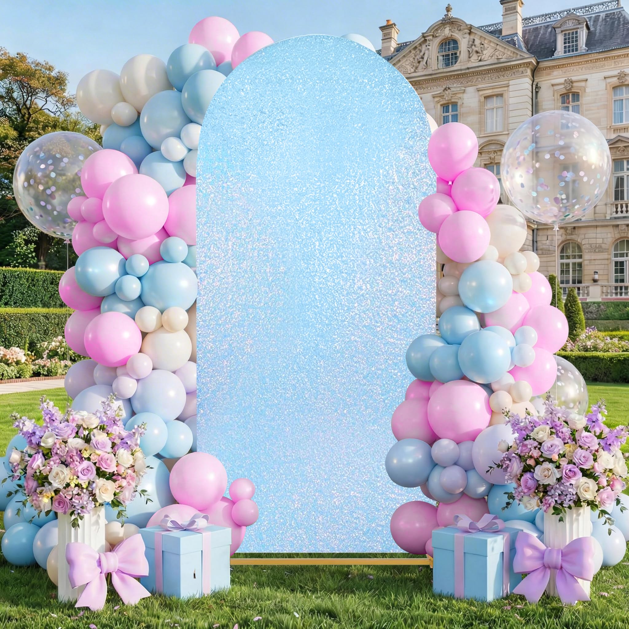 Light Blue Arch Cover 7.2 ft Sequin Arch Backdrop Cover Balloon Arch Cover Party Background for Birthday Party Ceremony Banquet Decoration