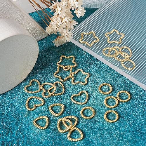 Vista 24 de FASHEWELRY Anillos de acero inoxidable 70cs con eslabones de corazón, 4 tamaños, de metal con forma de corazón, bisel abierto, conectores