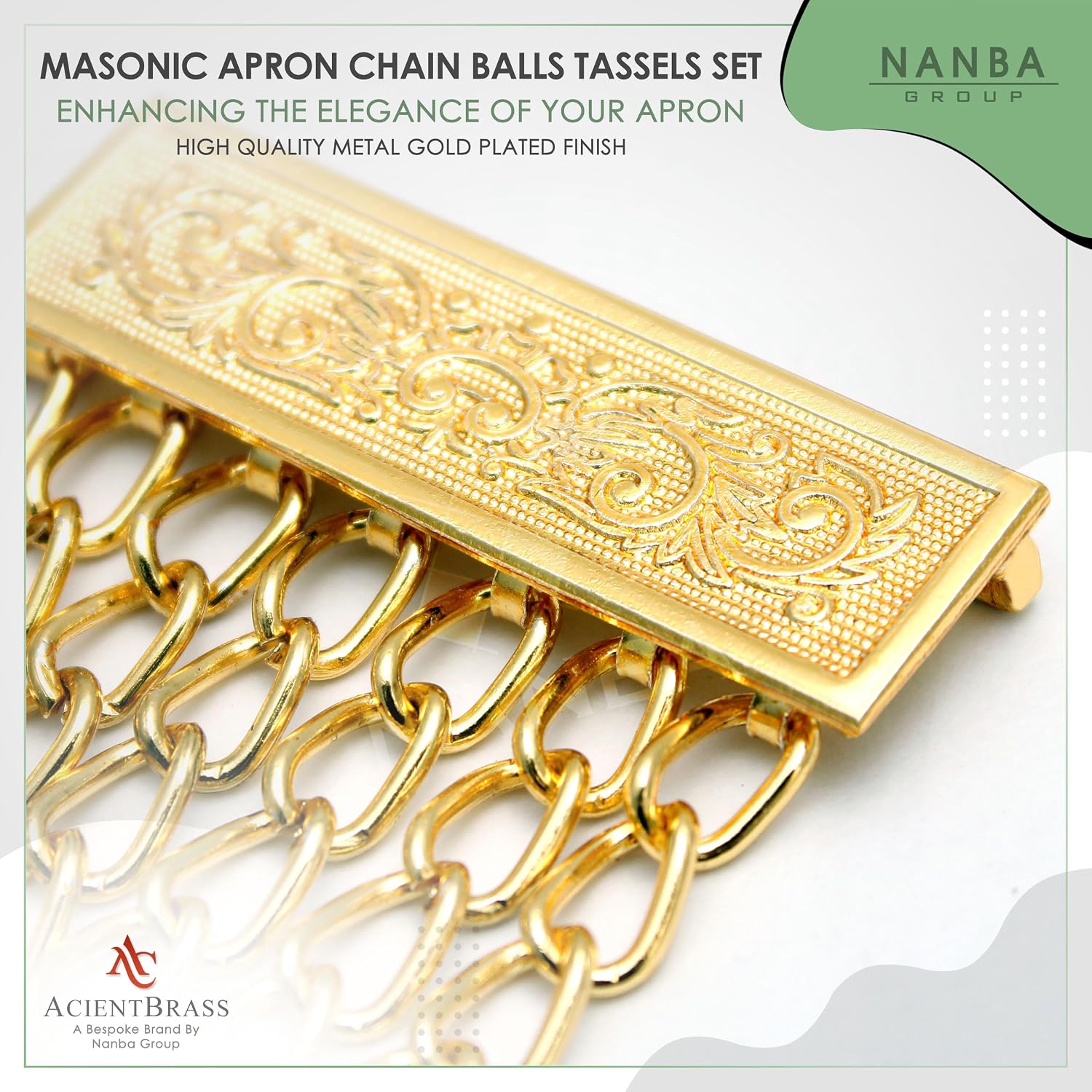 Masonic Apron Chain Ball Tassel Set - Metal Gold Plated Finish Tassels Pair - Replaceable Perfect Accessory for Masonic Apron (Gold)