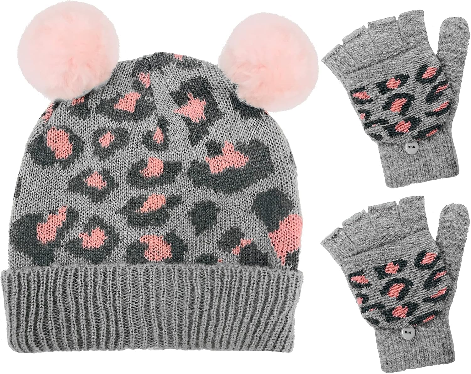 PEAK 2 PEAK Boys’ and Girls’ Winter Hat and Gloves Set – Knit Pom-Pom Beanie with Sparkle – Ages 4-12