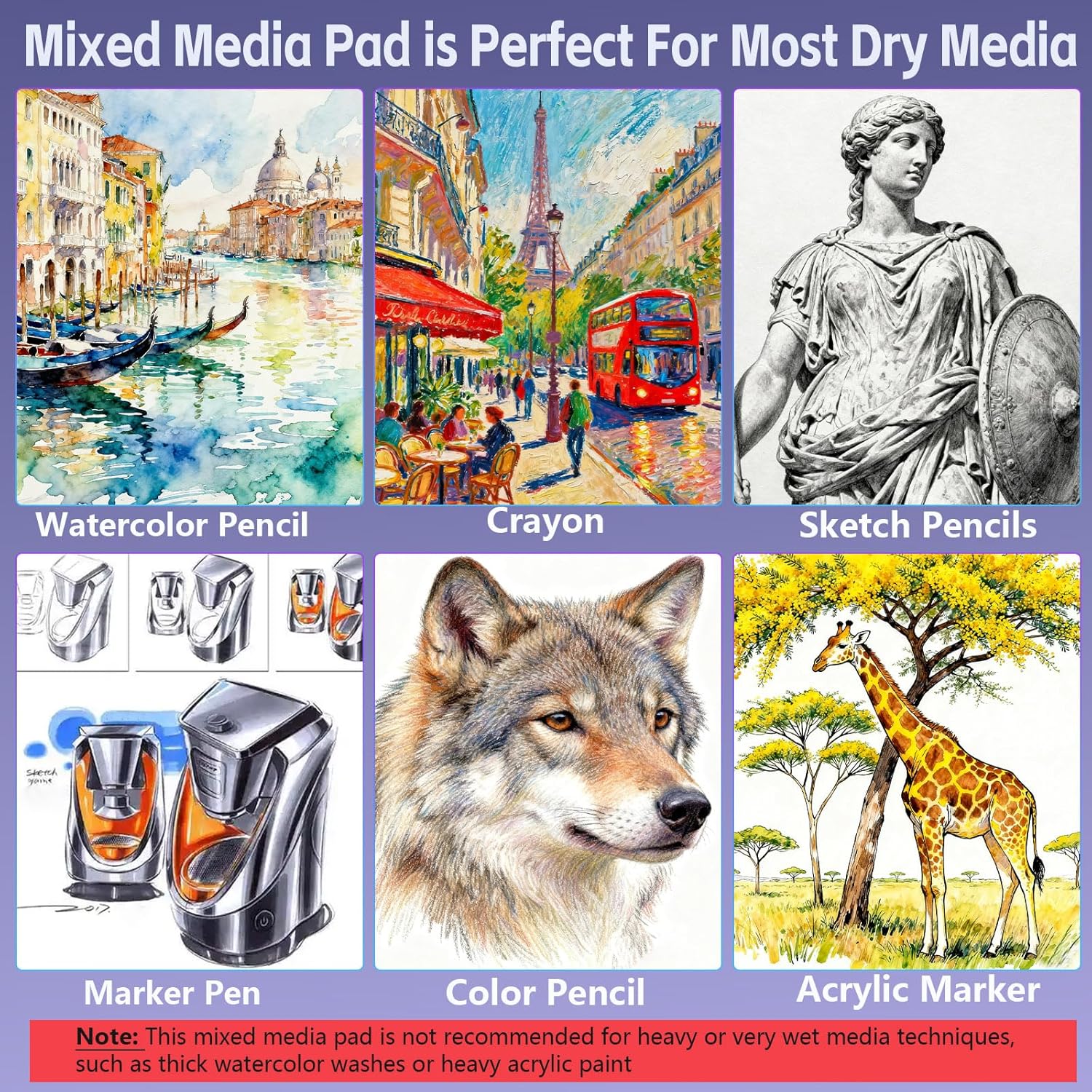 joibabe Spiral Bound Mixed Media Sketchbook, 160 GSM Heavyweight Acid Free Paper, 60 Sheets, 9x12 Inch Art Notebook for Drawing, Watercolor, Acrylic, Sketching, 2 Pack