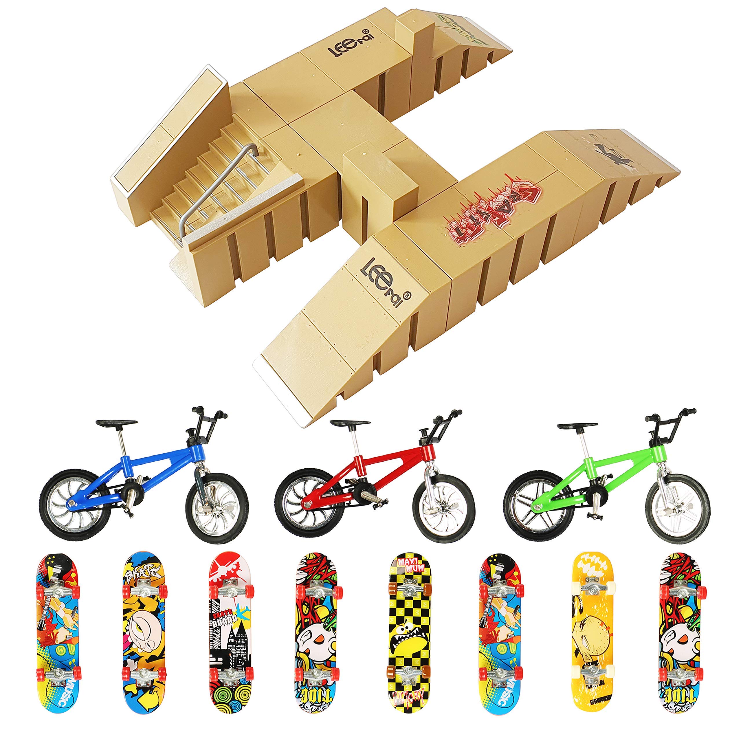 Evolving Minds Fingerboard Ramps Skatepark Set Mini Skateboards for Fingers, 8 Fingerboard