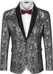 COOFANDY Mens Floral Tuxedo Jacket Paisley Shawl Lapel Suit Blazer Jacket for Dinner,Prom,Wedding