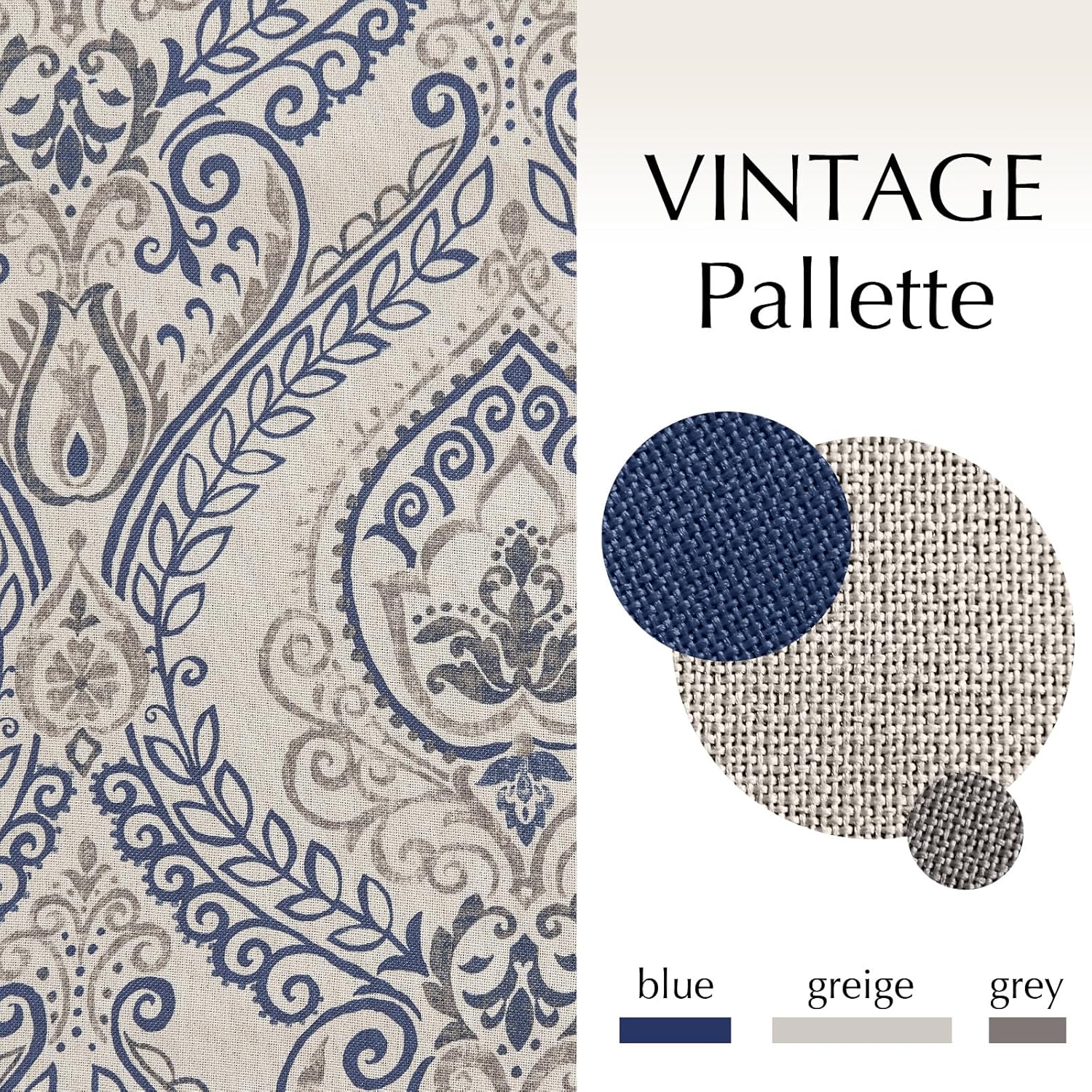 jinchan Curtains for Bedroom, Room Darkening Curtains 84 Inch Length 2 Panels Set, Linen Textured Medallion Drapes for Living Room, Vintage Damask Pattern Window Treatments, Blue on Greige
