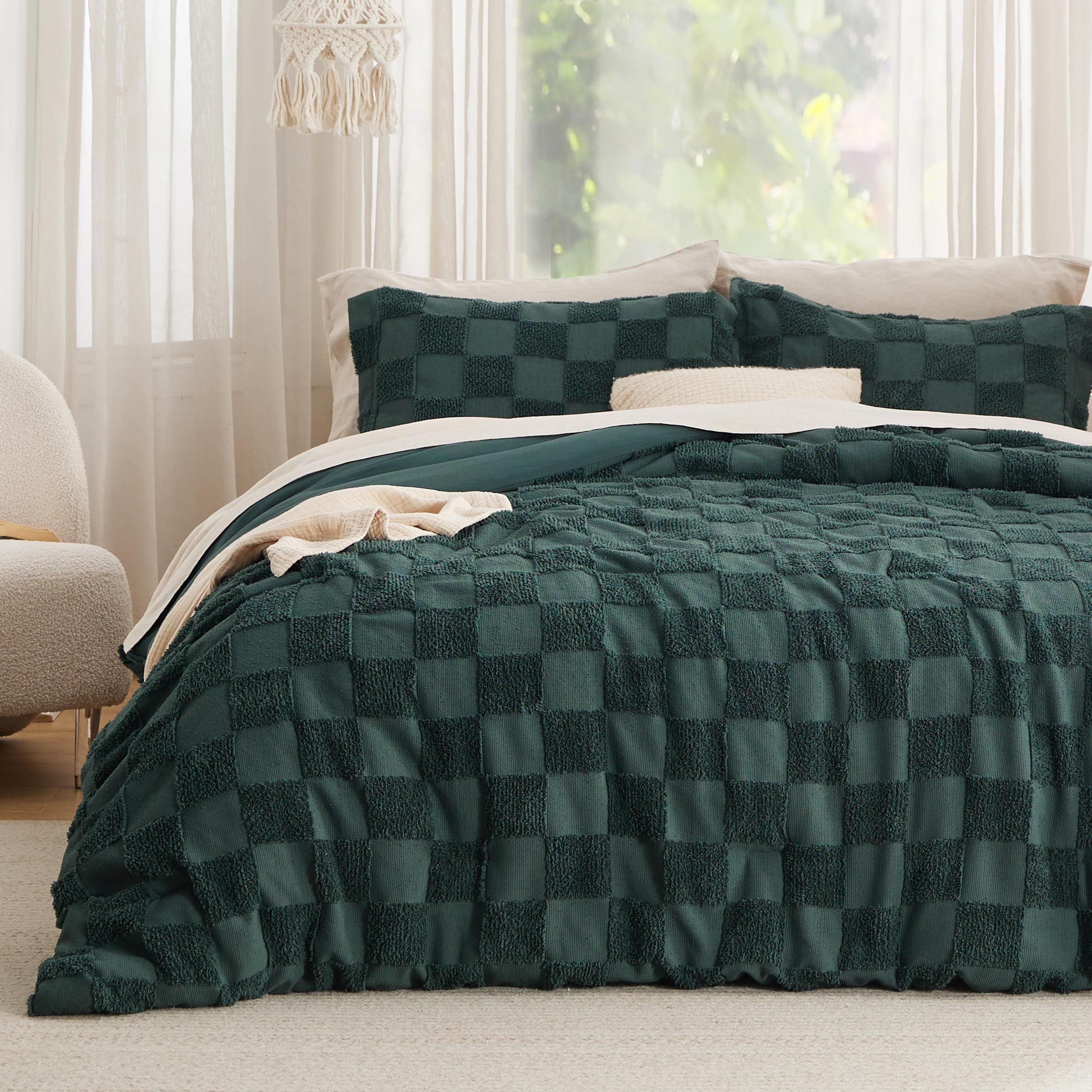 Yellow Checkered Sheets King Size Comforter Set Pieces,Green