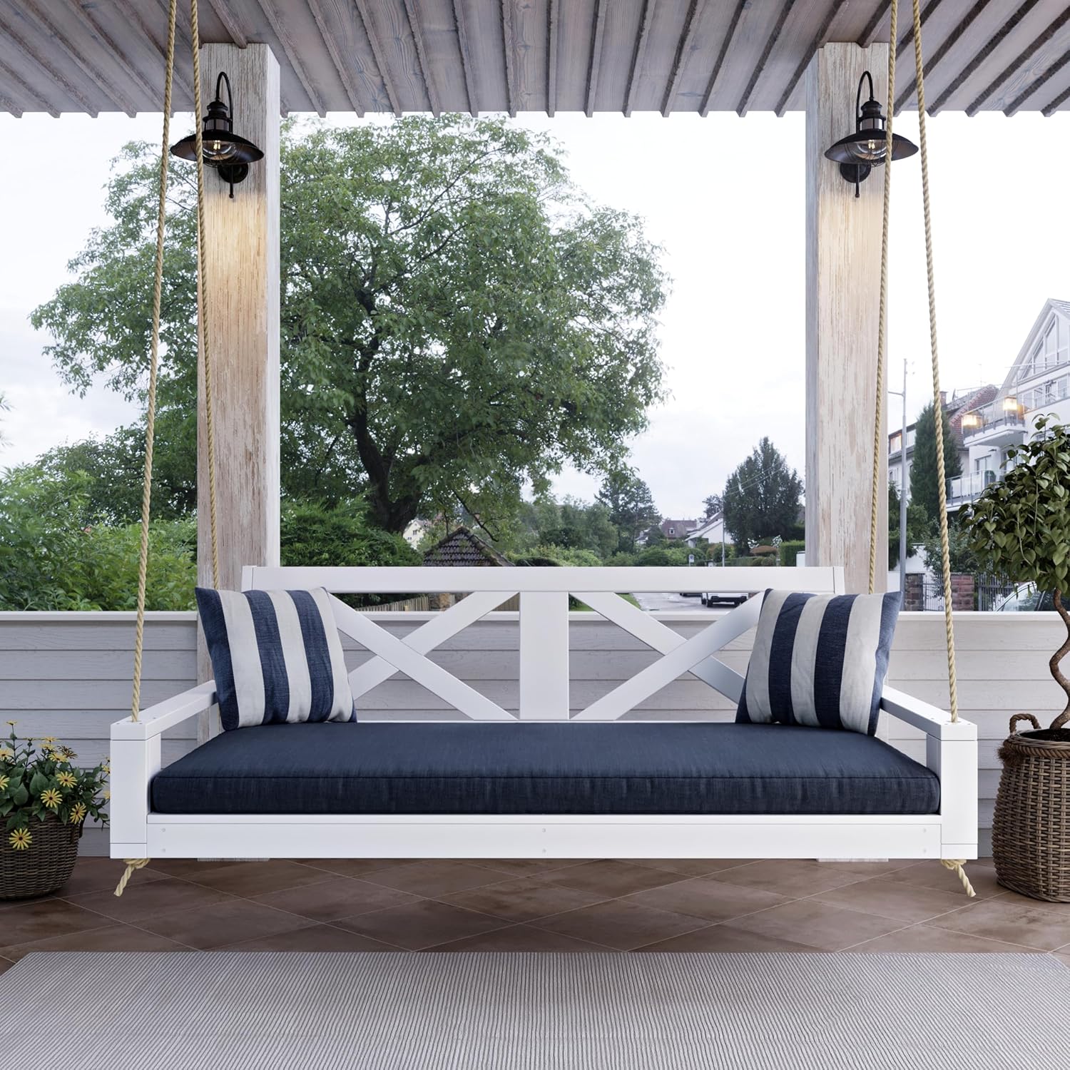 Malvern 6 Foot Wood Porch Swing Bed in Unfinished, Amish Handcrafted Daybed Style Swing