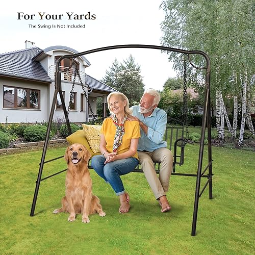 Miniatura 7 de VINGLI Soporte de columpio de metal mejorado para porche con acabado de bronce antiguo, marco de columpio de acero resistente de 660 libras con
