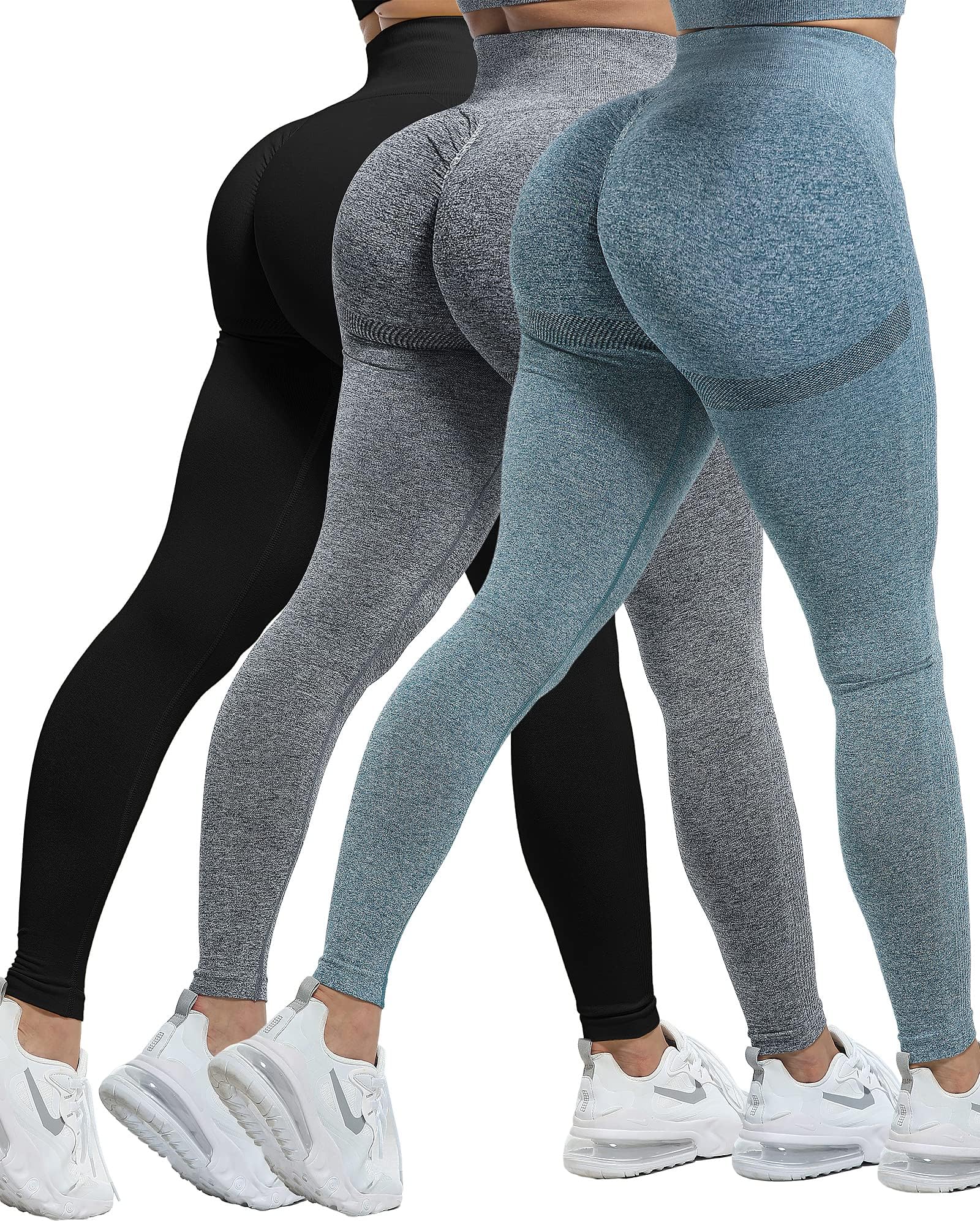 CHRLEISURE Workout Leggings Sets for Women, Gym Scrunch Butt Butt Lifting Seamless Leggings 3 Piece
