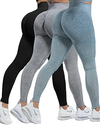 CHRLEISURE Workout Leggings Sets for Women, Gym Scrunch Butt Butt Lifting Seamless Leggings 3 Piece
