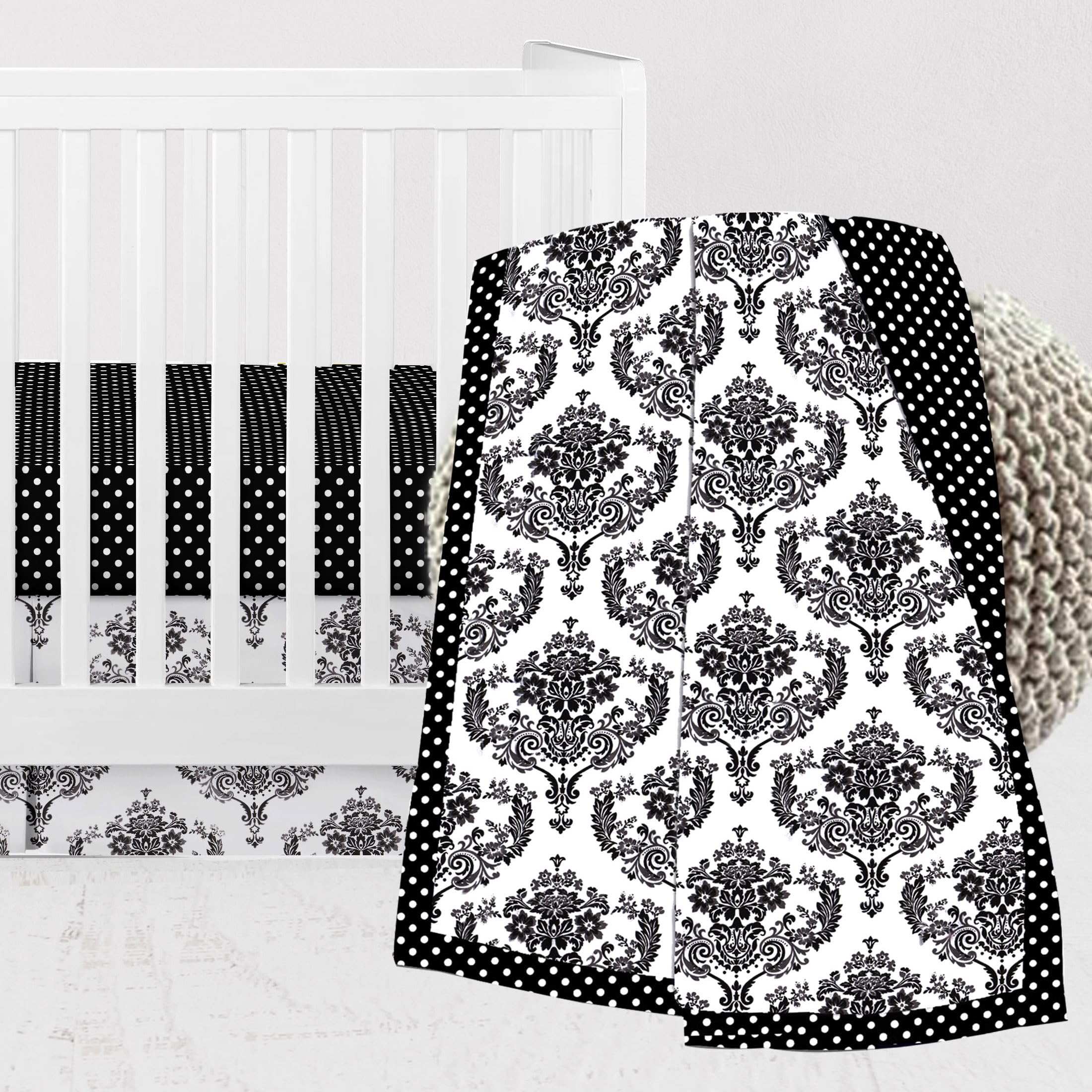 Bacati - Classic Damask Black/Grey/White 3 pc Crib Bedding Set