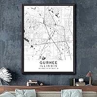 Vista 2 de Mapa de Gurnee, Illinois, Light 2 (8x10)