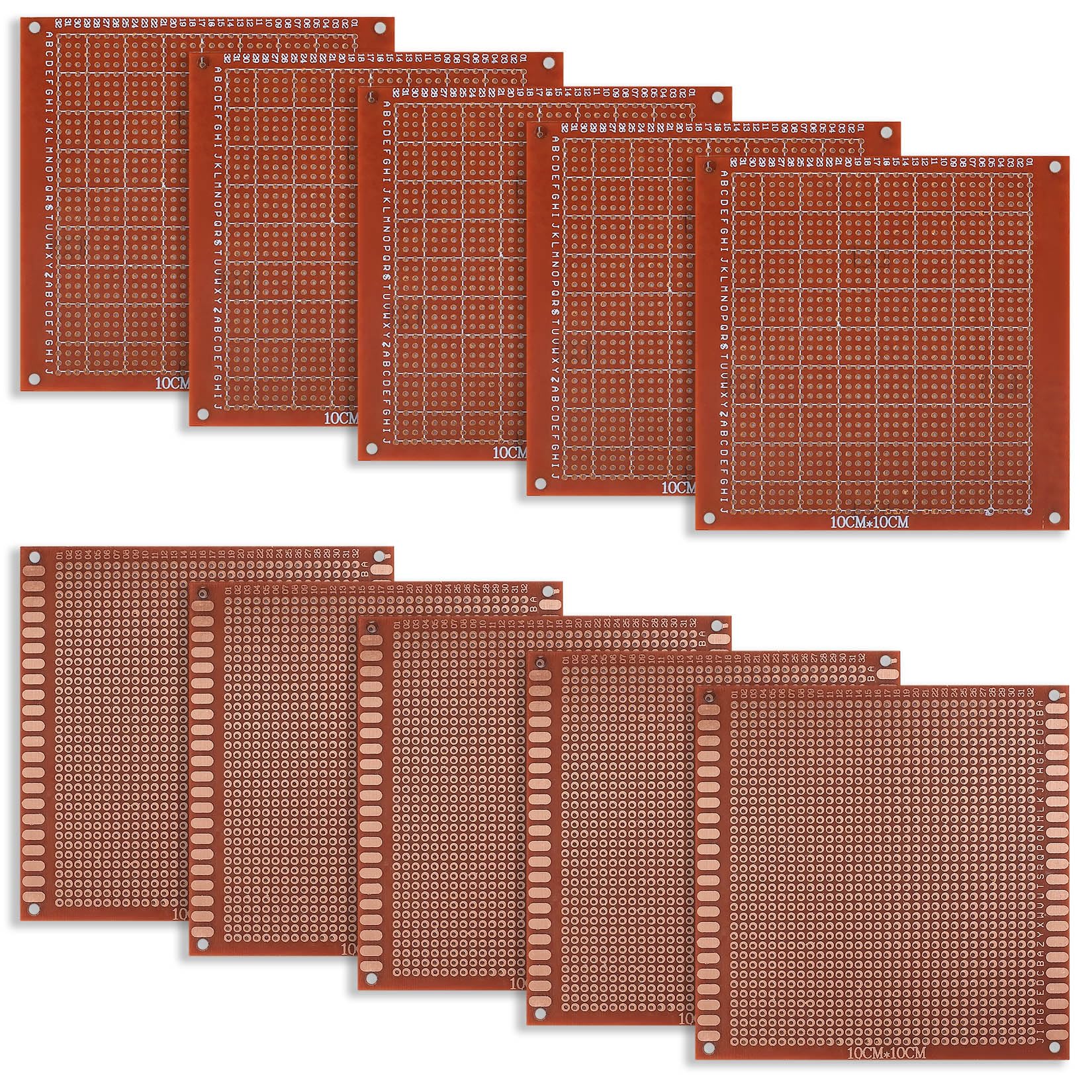 10 sztuk PCB Płytka drukowana Uniwersalna płytka prototypowa, 10 x 10 cm Elektroniczne prototypy DIY Perforowane Base, Dwustronna płytka drukowana PCB Prototyp do projektu DIY