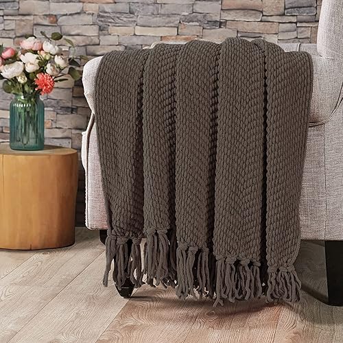 Miniatura 4 de Manta de punto suave con textura para sofá, manta de tweed crema con borlas de flecos para decoración del hogar, cama, sofá, silla, 50 x 60