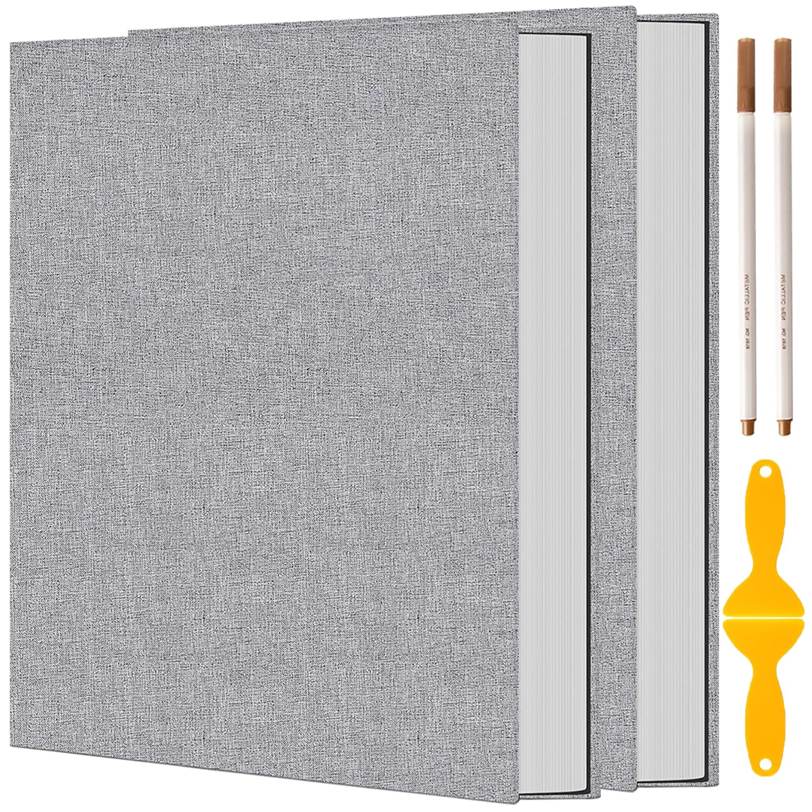 2Pcs Photo Album Self Adhesive 80 Pages Linen Scrapbook DIY Album fit 3x5 4x6 5x7 6x8 8x10 8.5x11 11x10.6 Inch Pictures Magnetic Scrapbook with A Metallic Pen and DIY Accessories
