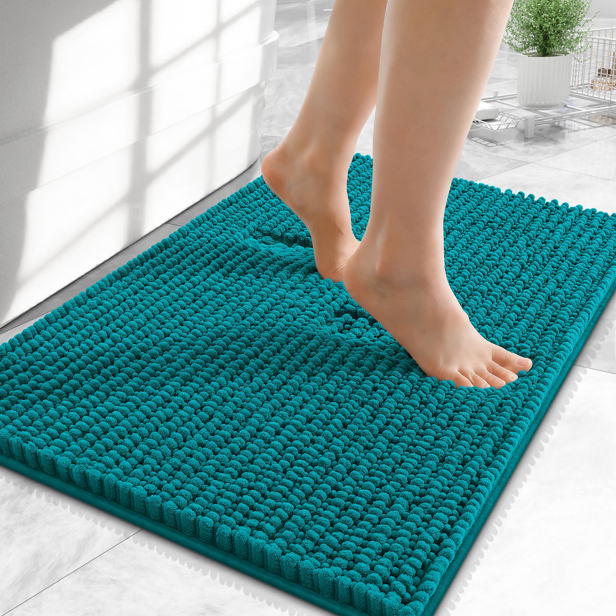 OLANLY Thick Chenille Small Bathroom Rugs Mats 24x16, Deep Lake