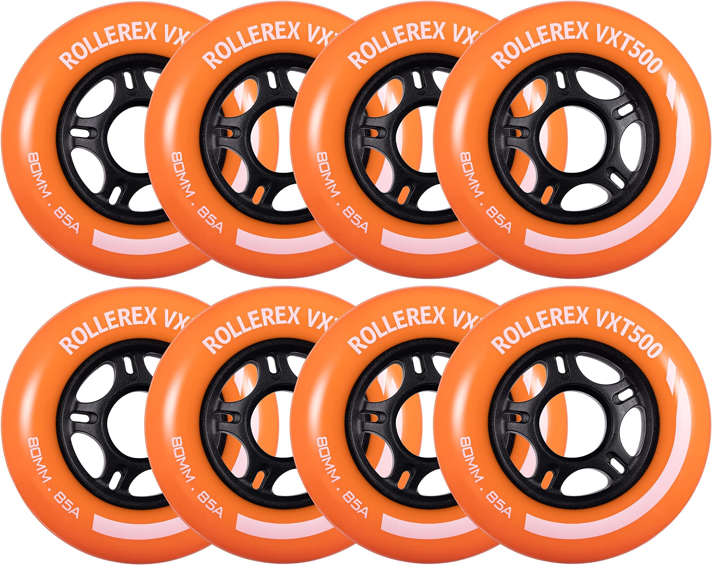 Rollerex VXT500 Inline Skate Wheels (8-Pack) (Various Size & Color Options Available) -Indoor Outdoor- Intended for Roller Blade Wheel Replacement