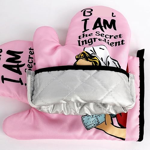 Miniatura 5 de Juegos de guantes de horno divertidos y soportes para ollas antideslizantes para cocinar, barbacoa, parrilla con acolchado, guantes resistentes al