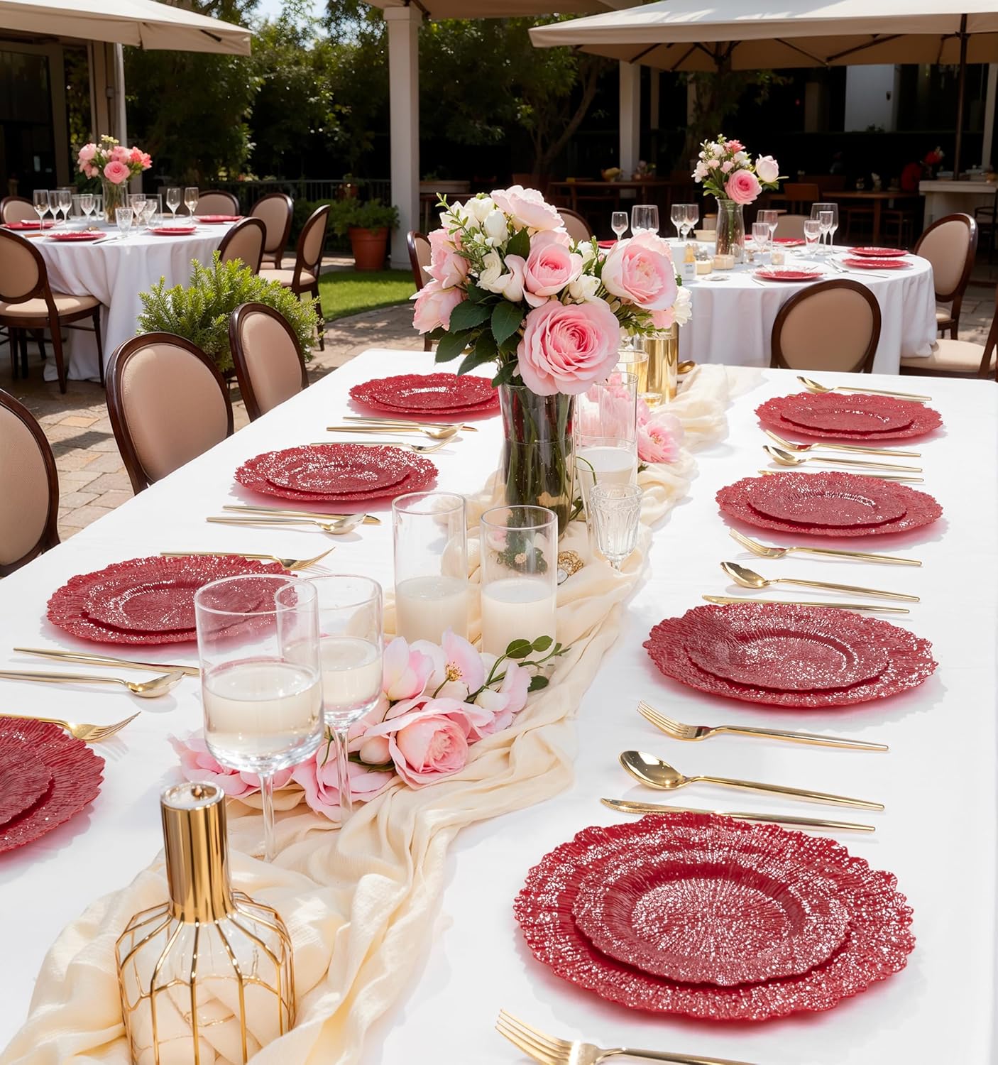 DaYammi 60Pcs Red Plastic Plates - Red Pates Disposable & Reusable - Heavy Duty Plastic Plates for Party Including 30 Dinner Plate,30 Dessert Plate,red disposable plates for Mother's Day Parties