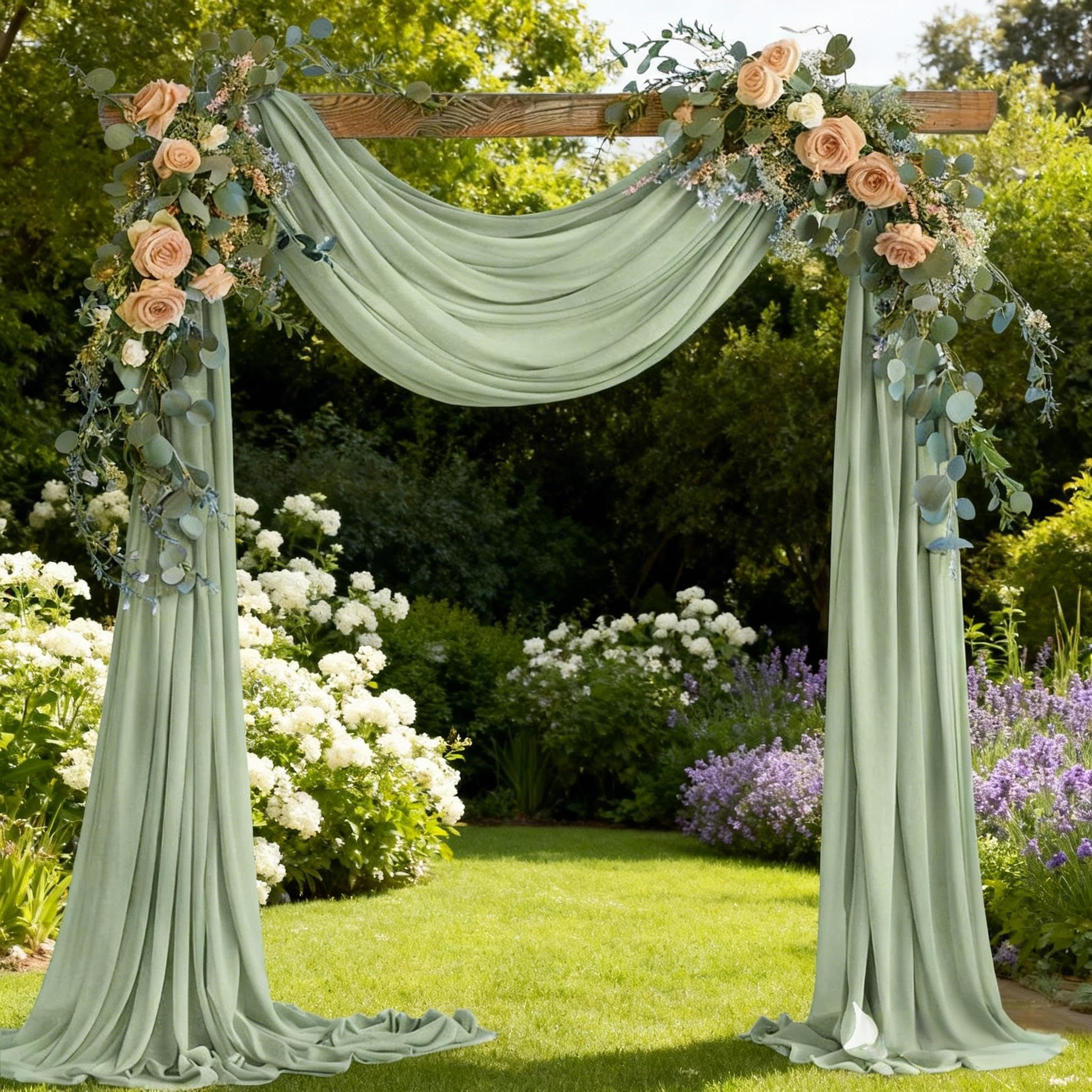 Sage Green Wedding Arch Draping Fabric Glitter 2 Panels 29" × 240"