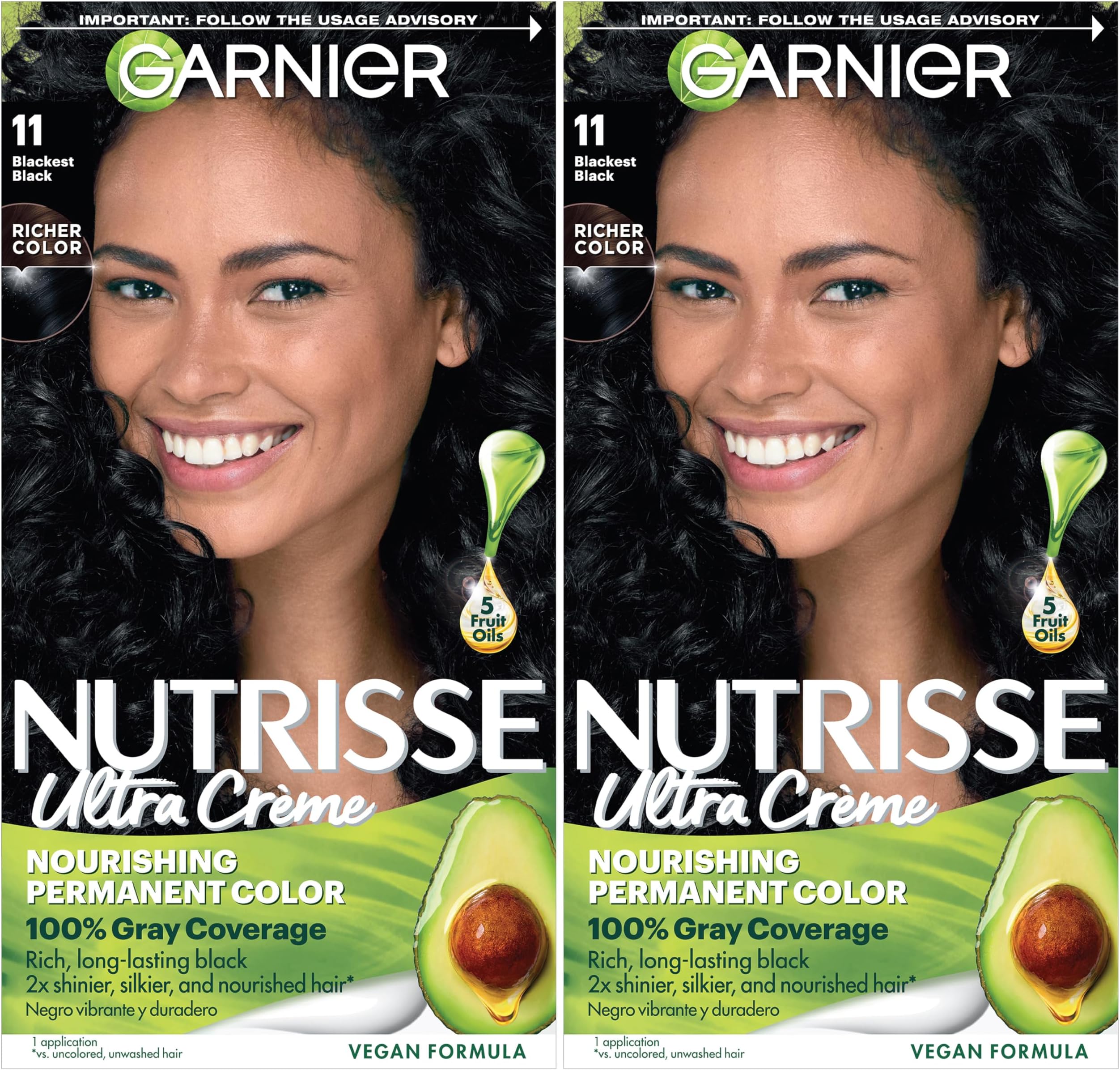 Garnier Hair Color Nutrisse Nourishing Creme, 11 Blackest Black (Peppercorn) Permanent Hair Dye, 2 Count (Packaging May Vary)
