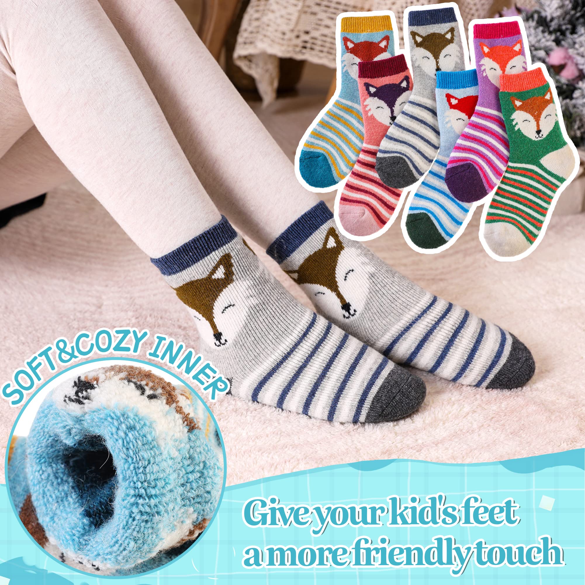 Eocom Calcetines de lana para niños y niñas, cálidos, térmicos, para invierno, acogedores, suaves, gruesos, para botas de bebé, 6 pares