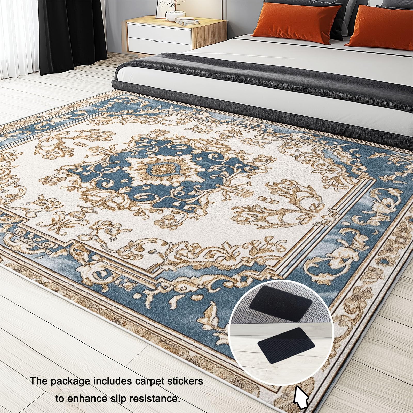 Dywan do salonu z krótkim włosiem Proste luksusowe kwiaty zmywalny design, dywaniki antypoślizgowe w różnych rozmiarach, dywaniki do salonu sypialni 120 x 180 cm, jasnoniebieski