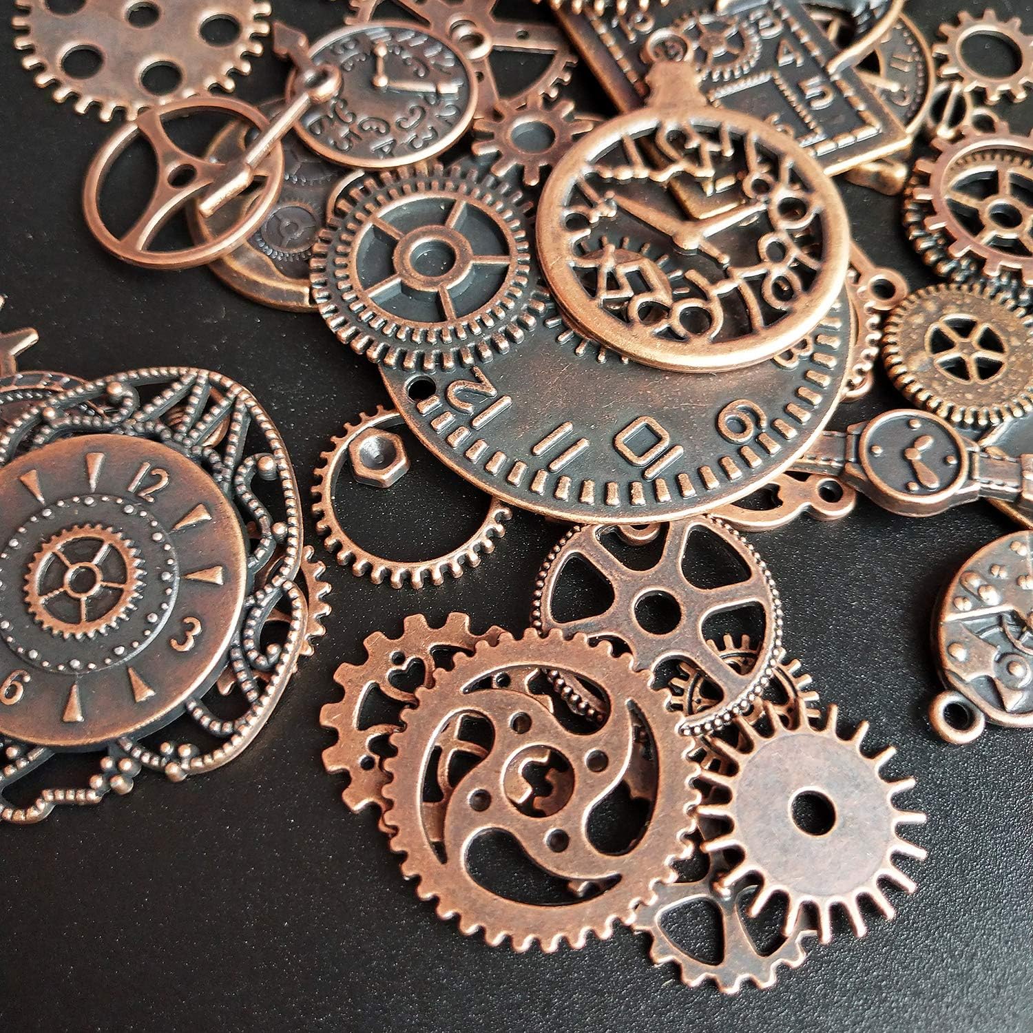 Czorange Steampunk Gears Cogs Charms Pendant Clock Watch Wheel for Jewelry Making Supplies,Steampunk Accessories, Craft Projects Red Copper