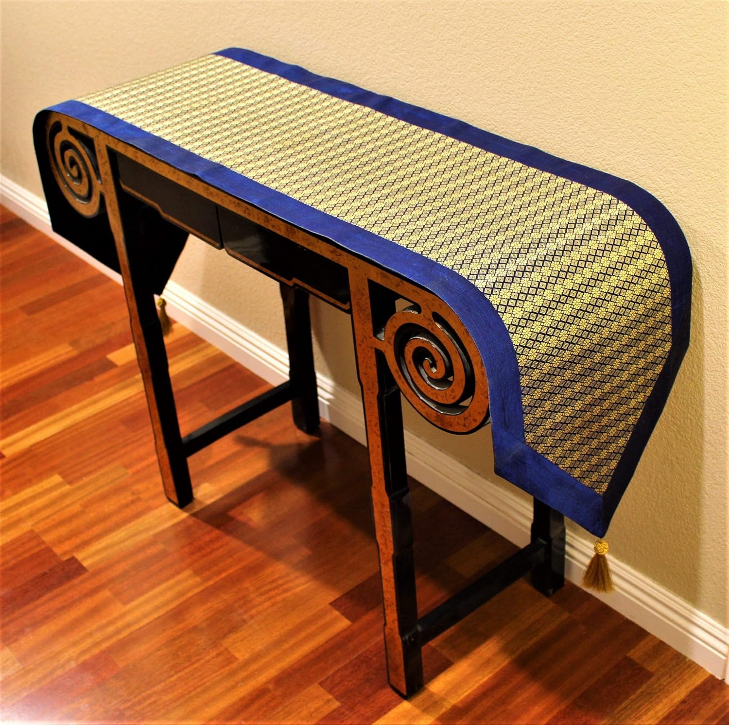 Table Runners Wall Hangings Japanese Silk, Brocade, Global Weave Fabrics (Global Weave Blue Teal 75"x15")