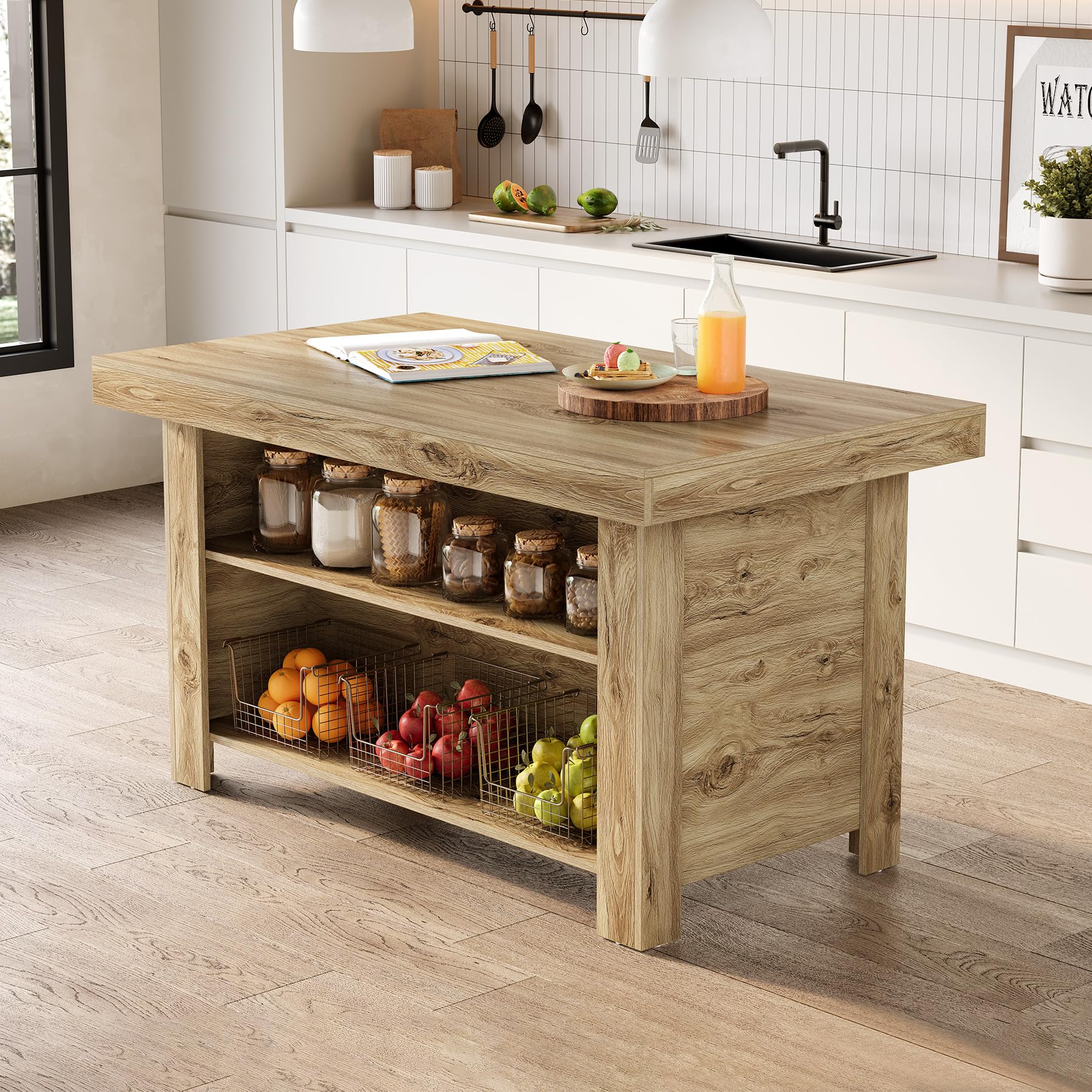 LITTLE TREE 55 Inches Kitchen Island with Storage
