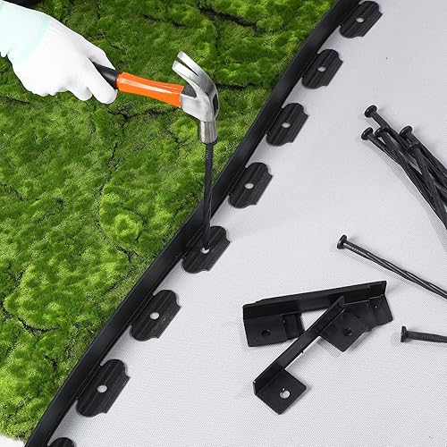 Miniatura 5 de Queekay Kit de bordes de paisaje de 148 pies con 70 púas, 20 conectores, borde de plástico para jardín, césped, patio, camino (negro, 2 pulgadas)